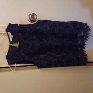 LOFT Lace Blue Tank Top Size SP Small Petitie